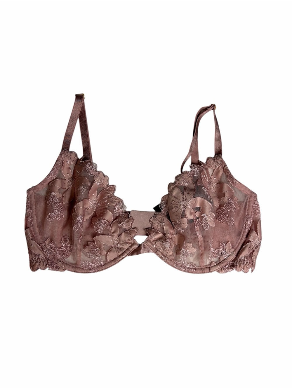 Victoria’s Secret pink floral embroidered unlined plunge bra size 34DD/E75